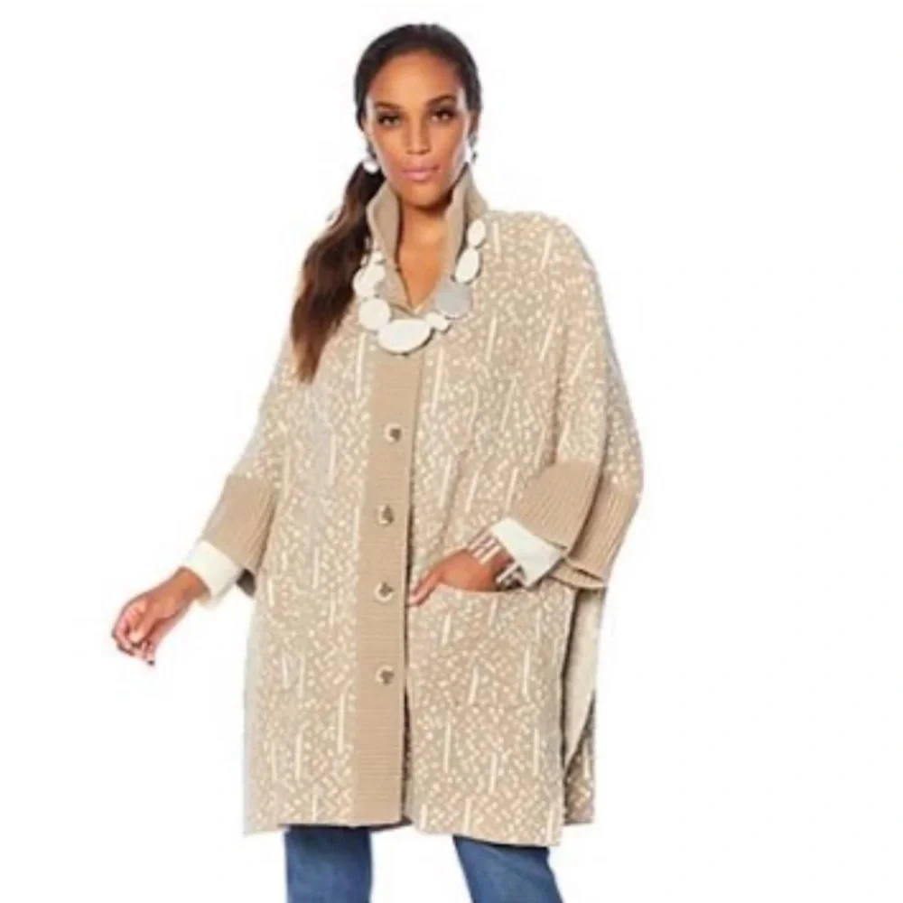 Marla Wynne Oversized Cardigan Sweater Tan Lagenlook Poncho Women's Size XS